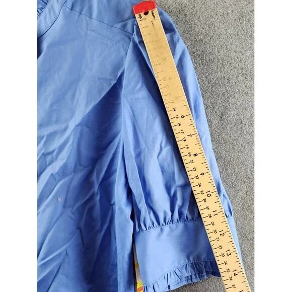 Tommy Hilfiger Puff-Sleeve Blouse Women's M Blue Ruffle Collar Button Closures - Picture 9 of 15